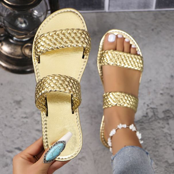 Fashion Designer New Women Plus Size Slippers 2026 Summer Popular Style Woven Outdoor Beach Sandals Multiple Colors Free_vogvips.com