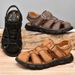 Men’s Closed Toe Nubuck Leather Outdoor Sandals, Adjustable Hook Loop Strap Non-Slip Work Walking Sandals_vogvips.com