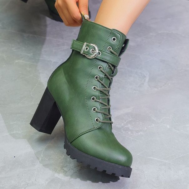 Cross-Border Autumn Winter New High Short Large Size Belt Buckle European American Side Zipper Thick Heel Women Martin_vogvips.com