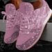 2026 Front Lace Up Sequined Flat Bottomed Oversized Women's Casual Single Shoes Women_vogvips.com