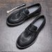 Euro Step Thick-Soled Black Shoes For Men, Genuine Leather New Single Shoes, British Style Versatile Loafers, High-End Polished_vogvips.com