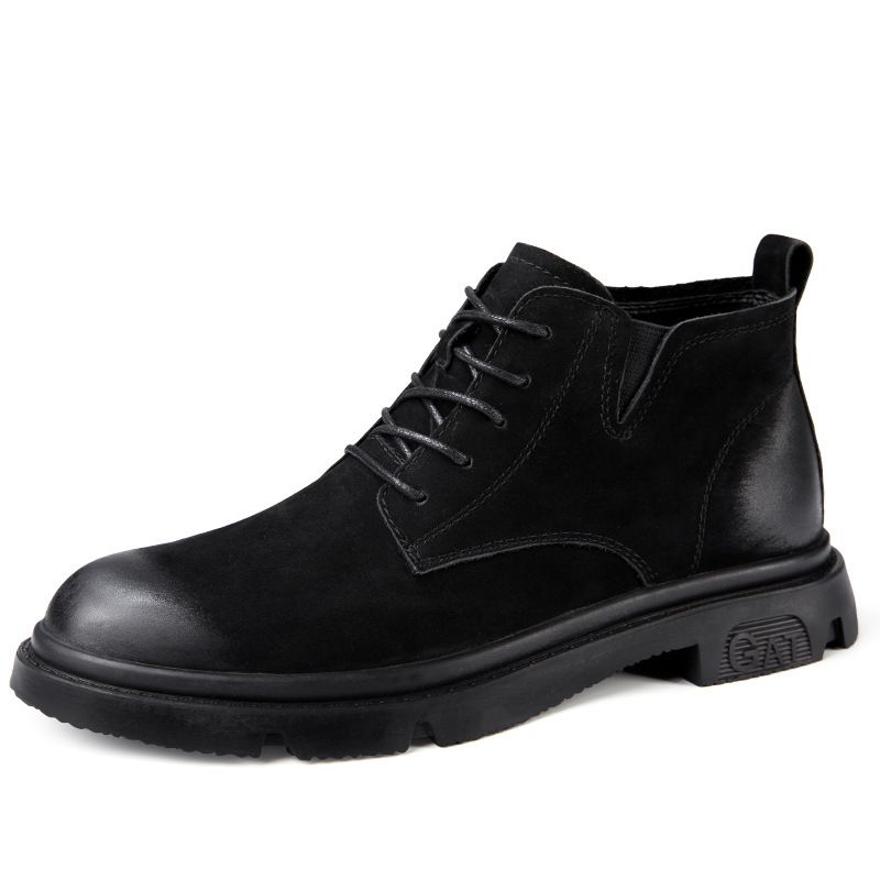 Top Martin Boots Men's Shoes Medium Tube Tooling Boots Velvet Warm Polish High-top Leather Boots Men_vogvips.com