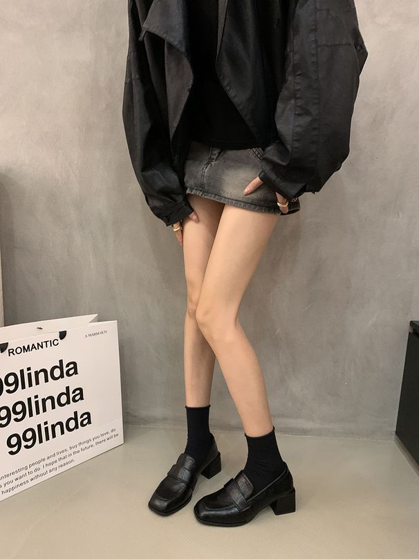 British Style Single Shoes, Small Leather Shoes, Thick Heels, Square-toed Loafers, And Women's Shoes_vogvips.com
