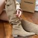 Lancui Edition ~ Lazy Style Women's Winter Retro Slouch French Slimming High Chunky Heel Suede Khaki Long Boots_vogvips.com