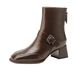 Square-toed Mid-heel Short Boots For Women, Spring And Autumn Single Boots, 2025 New French Style Slimming Coffee-colored Chunky H_vogvips.com
