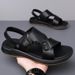 New Fashion Men Beach Shoes Handmade Summer Sandals Breathable Leather Slippers Outdoor Slides Antiskid Hollow Man_vogvips.com