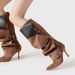 Women's Shoes Rivet Buckle Splicing Two Way Wear Stiletto High Heel Denim Pleated Pile Boots Female Personality Hot Girl Fashion Long Boots Female_vogvips.com