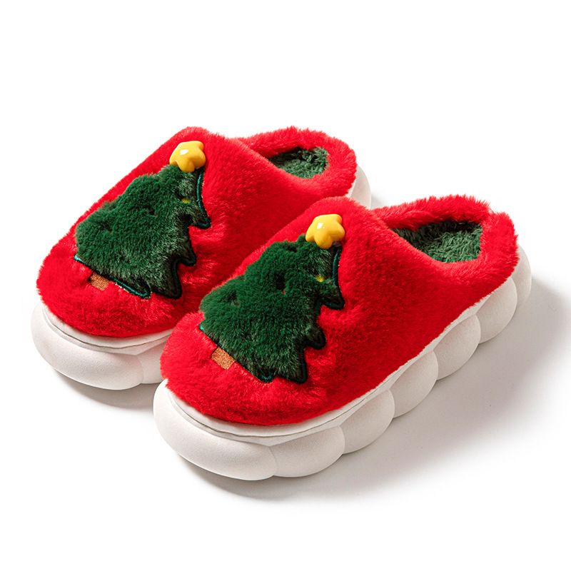 2024 New Christmas Tree Women's Home Unisex Autumn Winter Indoor Warm Cotton Thick Sole Slippers_vogvips.com