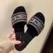 Full Diamond Version Letter Embroidery Hotfix Rhinestone Flat Sandals For Women Outdoor Summer New Beach Slippers_vogvips.com