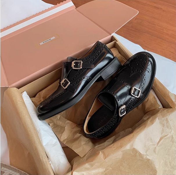 Grape Mom Same British Style Retro Exquisite Carved Baroque Single Monk Strap Leather Shoes For Women Autumn Winter_vogvips.com
