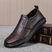 Euro Step New Men's Leather Pure Black Casual Slip-On Lazy Soft Sole Non-Slip Dad Driving Shoes_vogvips.com