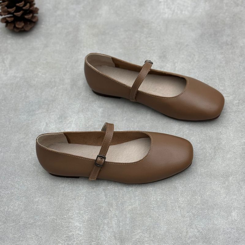 Mary Jane Genuine Leather 2025 Spring Summer Literary Casual One-Strap Round Toe Flat Soft Cowhide Simple Women's Shoes_vogvips.com