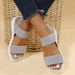 2022 Summer Large Size Women's Casual Sandals With Elastic Strap And Flyknit Polyurethane Flat Sole_vogvips.com