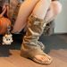 Square Toe Post Sandals Summer Over-the-Knee High Tube Slim Chunky Heel Long Pleated Slouch Boots Women_vogvips.com
