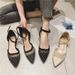 Chunky Heel Fairy Daily 2023 Summer New Pointed Toe Breathable Mid-Heel Sandals Mesh Women's Shoes_vogvips.com