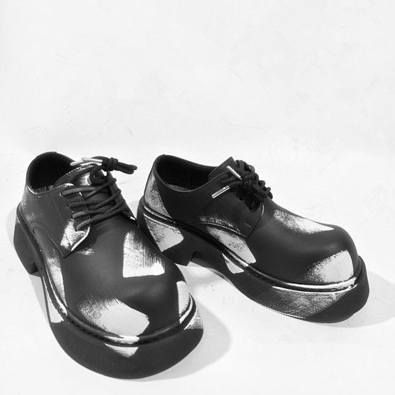 Original Niche Distresse Derby For Men New Treny Versatile Personality Casual Thick Sole Big Toe Leather Shoes_vogvips.com