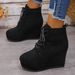 Women's Suede Lace Up Wedge Ankle Boots Winter New Style Plus Size Platform European And American Fashion_vogvips.com