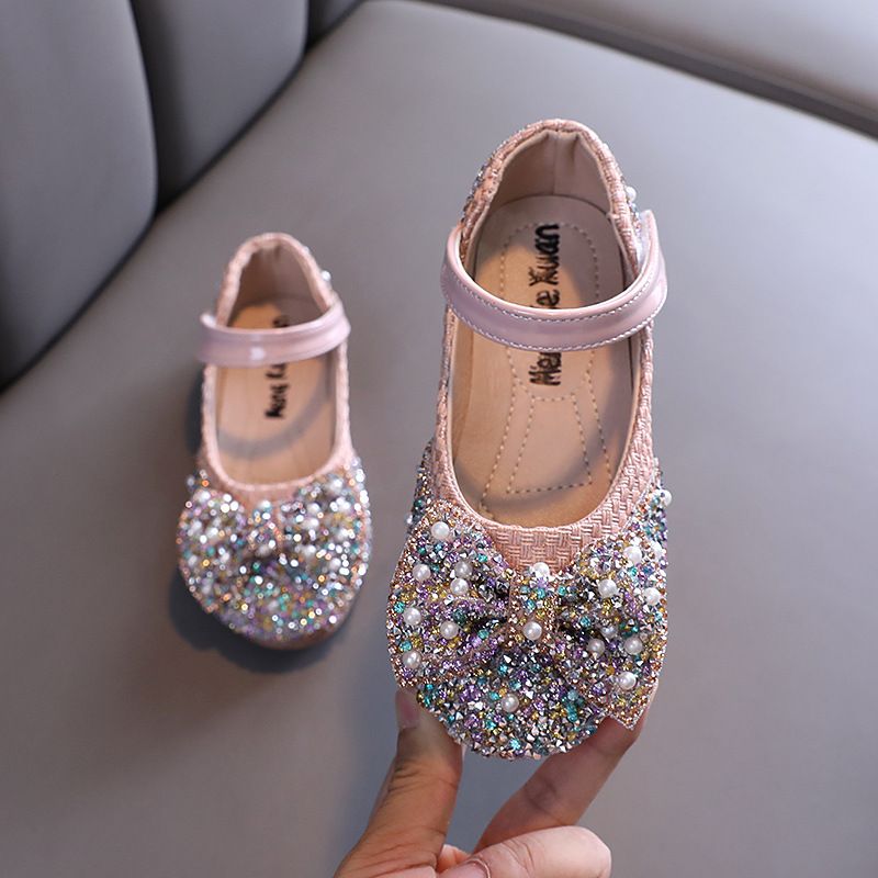 Girls' Single Shoes Spring And Autumn New Color Diamond Bowknot Small, Medium And Large Children's Dance Shoes Performance Shoes_vogvips.com