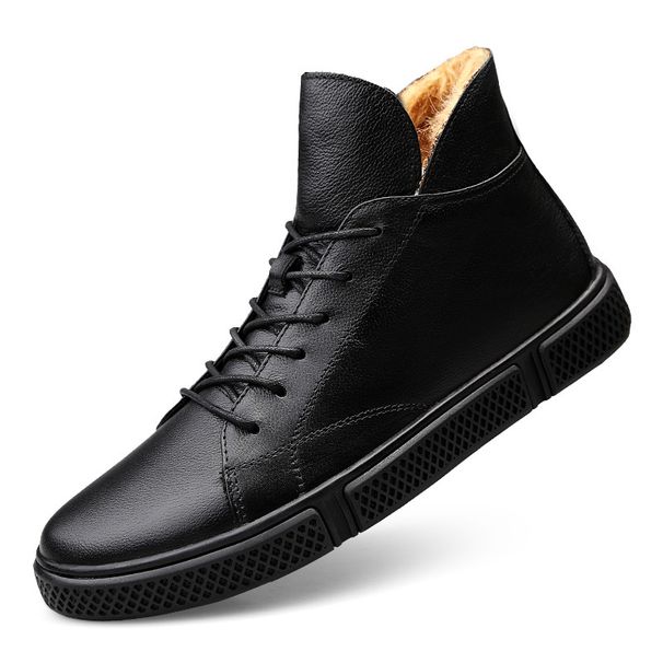 Men's Casual Single Shoes Work High-top Lace-up Round Head Warm Casual Board Shoes Irst Layer Cowhide Rubber Sole_vogvips.com