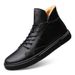 Men's Casual Single Shoes Work High-top Lace-up Round Head Warm Casual Board Shoes Irst Layer Cowhide Rubber Sole_vogvips.com