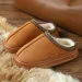 Women Brown Fuzzy Lined Platform Slippers Faux Suede Embroidery Edge Closed Toe Warm Plush Winter Indoor Outdoor House_vogvips.com