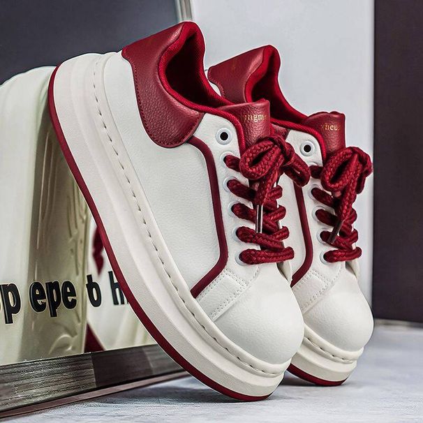 European 2026 New Fashion Stylish Color-block Casual Sneakers Men's Thick-soled Height-increasing White Trendy Shoes_vogvips.com
