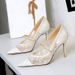 Women's Shoes Mesh Rhinestone Pearl Strappy High Heels Pointed Toe Low Cut Dress/Wedding Shoes Elegant Women's Shoes_vogvips.com