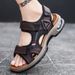 Summer Open Toe Men's Top Layer Cowhide Beach Sh, Soft Sole Air Cushion Outdoor Sports Sandals, Fashionable Casual_vogvips.com