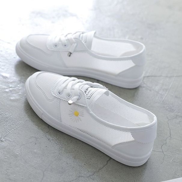 Little White Shoes Women's Thin Mesh Breathable Mesh Shoes Korean Edition Student Children Flat Bottom One Pedal Lazy Shoes_vogvips.com
