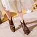 Retro V-neck Chunky Heel Ankle Boots, 2025 Autumn/winter New Model, Genuine Leather With Horsehair, Pointed Toe, Rhinestone Square_vogvips.com
