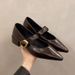 Pointed Toe Leather Mary Jane For Women 2025 New French Style Low Chunky Heel Soft Sole Elegant Shoes_vogvips.com