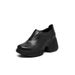 Women's Shoes Retro Round Toe Slip On Platform Shoes For Petite Women, Suitable For Commuting, Genuine Leather, Elastic Band, Deep Opening._vogvips.com
