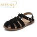 AIYUQI Flat-soled Retro Genuine Leather Baotou 2026 New Hollow Pig Cage Women's Sandals_vogvips.com