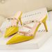 899-46 Sexy Slim High Heels, Shallow Mouth, Pointed Hollow Metal Rivet Women's Shoes, Straight Line With Lacquer Leather_vogvips.com