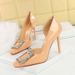 3287-5K63 Temperament Socialite Square Toe High Heels Patent Leather Glossy Side Empty Single Rhinestone Elegant And_vogvips.com