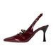 Spring New Pointed-toe Burgundy Thin-strap Shoes, Versatile Cat-heel Mules, Elegant One-strap High-heeled Sandals_vogvips.com