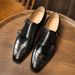 Voyage High-Quality Lined Business Formal Monk Strap Korean Style Round Toe Carved Genuine Leather Men's Shoes_vogvips.com
