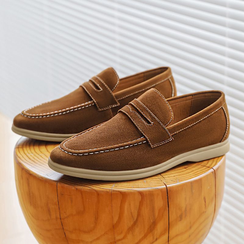 New British loafers men retro lazy slip-on casual leather shoes men set foot bean shoes fashionable men's shoes_vogvips.com