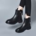 Leather Women 2024 Autumn Winter Simple Casual Flat Martin European American Style Back Zipper Round Toe Short Fleece_vogvips.com