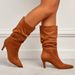 Women's Pointed Toe Slip-On Boots With Wrinkle Effect & Stiletto Heel - Suede Mid-Calf Fashion Boots For Fall & Winter (Sizes 35-42)_vogvips.com