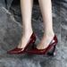 Sexy High-heeled Shoes With Horseshoe Burgundy Square Toe, Chunky Heel, Feminine Slip-on Shoes, Same Style As Yang_vogvips.com