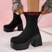 Women's Platform Elastic Sock Boots Plus Size Chunky Heel Flyknit Martin Boots New Autumn Style High Heel_vogvips.com