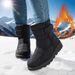 Women's Large Size 45 Winter New Fleece Lined Warm Cotton Mid-Calf Snow Boots PU Non-Slip Sole_vogvips.com