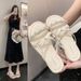 Elegant Slippers To Pair With Skirts, Women's Summer Outdoor Wear, 2026 New Fashion Rhinestone Bow Thick-soled Sandals_vogvips.com