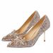Women's Wedding Shoes Champagne Gold Pointed Toe High Heels Rhinestone Bridal Shoes For Bride Comfortable Elegant Princess Style Women's Single Shoes._vogvips.com