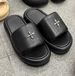 New SMFK Black Balloon Slippers With A 5cm Height Increase, Thick-soled Cross-pattern Women's Genuine Leather Slip-on_vogvips.com
