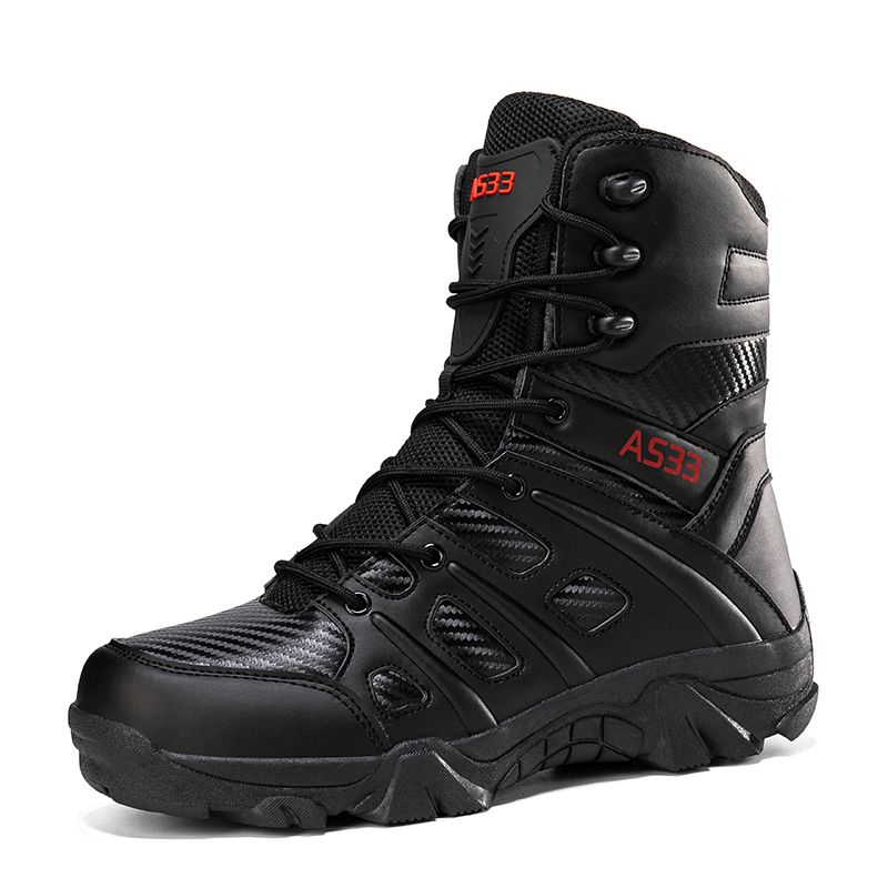Outdoor Hiking Shoes Men Lace-up High-top Anti-slip Thick-soled Combat Boots Men Breathable Shock-absorbing Casual Sports Shoes_vogvips.com