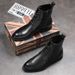 High top shoes Fashion casual pointed side zipper lace-up leather boots_vogvips.com
