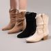 Women's Stretch Wrinkle Slip-On Boots Pointed Toe Chunky Heel Casual Stacked Ankle Boots For Slimming Effect_vogvips.com