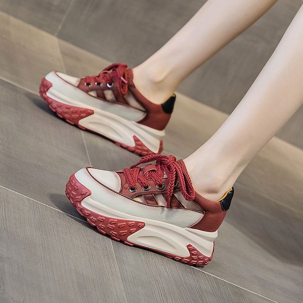 Platform Shoes Leather Hollow Out Women Summer 2025 New Retro Lightweight Height Increasing Casual Sneakers Thick Sole_vogvips.com